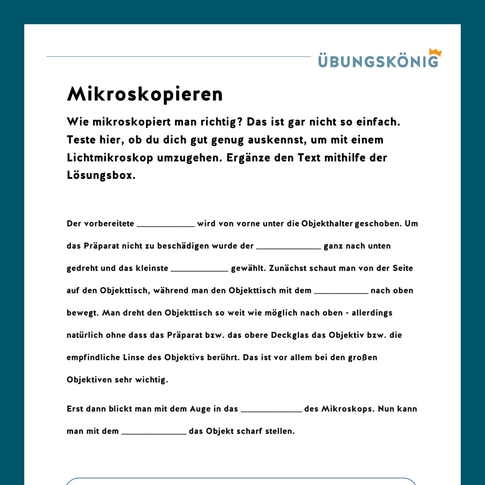 Königspaket: Das Mikroskop (Biologie, 5. Klasse)