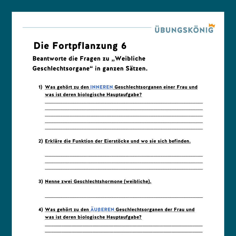 Königspaket: Weibliche Geschlechtsorgane (Biologie, 5. Klasse)