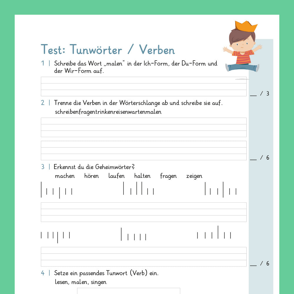 Königspaket: Tunwörter & Zahlenwörter (Deutsch, 1. Klasse) - inklusive Test