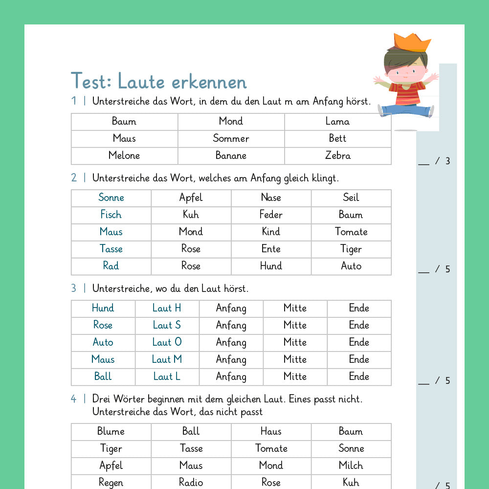 Königspaket: Vorübungen / erstes Lesen (Deutsch, 1. Klasse) - inklusive Test