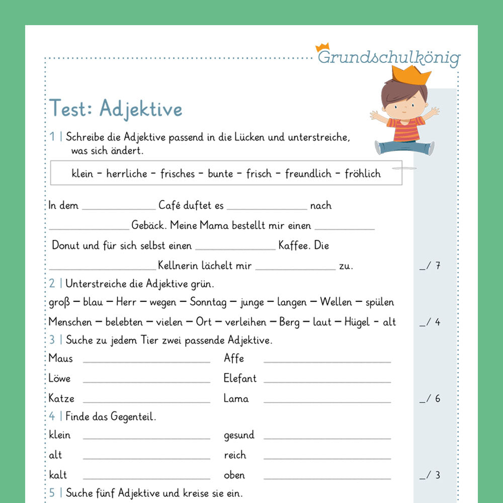 Königspaket: Adjektive / Wiewörter (Deutsch, 2. Klasse) - inklusive Test