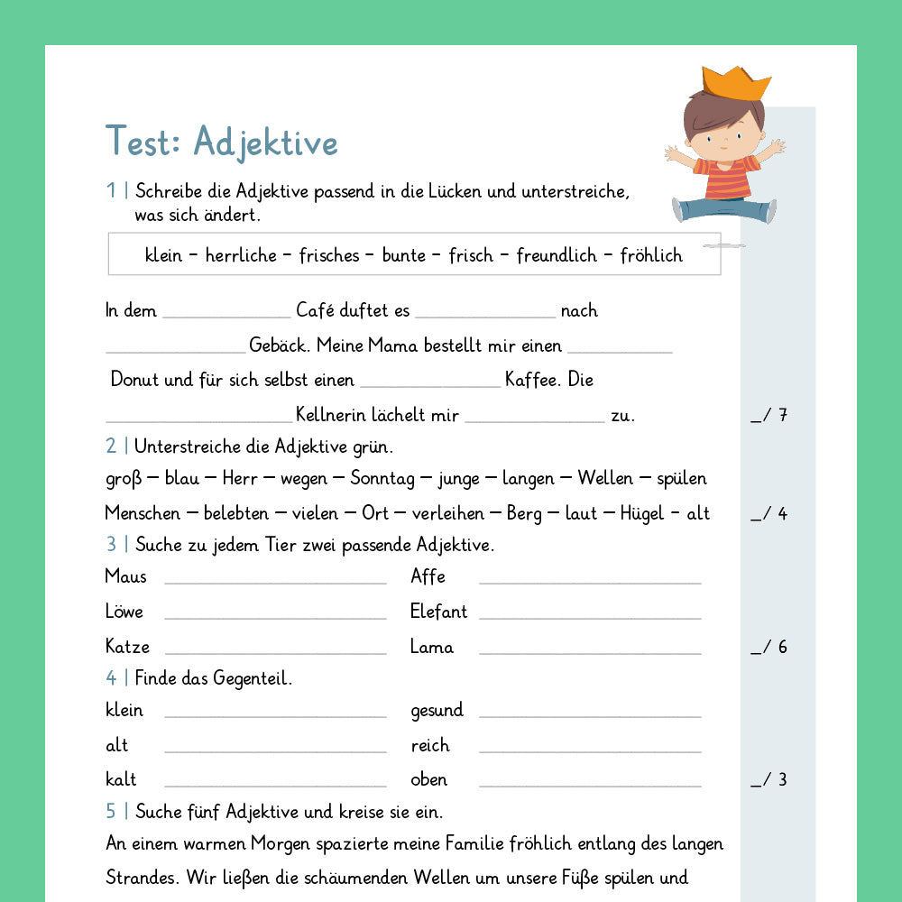 Königspaket: Adjektive / Wiewörter (Deutsch, 2. Klasse) - inklusive Test