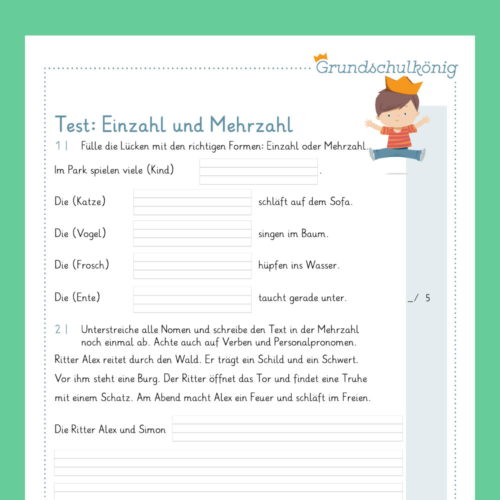 Königspaket: Einzahl / Mehrzahl (Deutsch, 2. Klasse) - inklusive Test