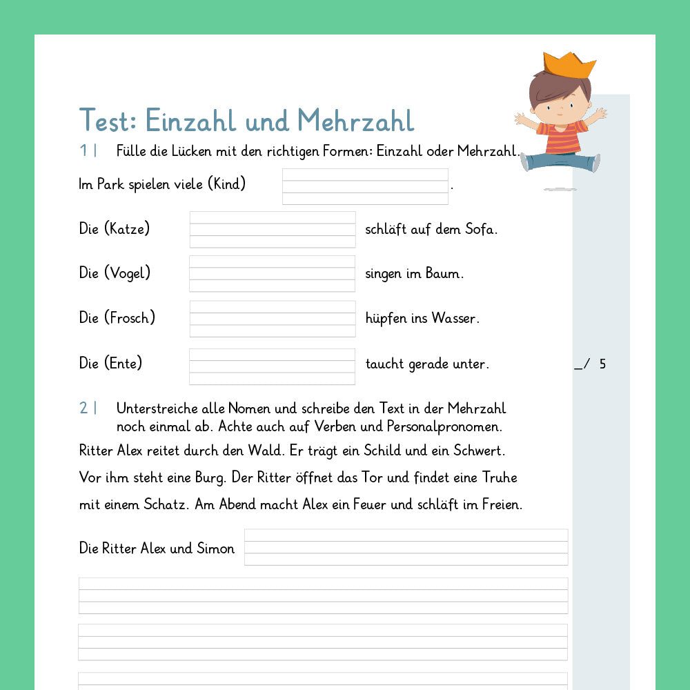 Königspaket: Einzahl / Mehrzahl (Deutsch, 2. Klasse) - inklusive Test