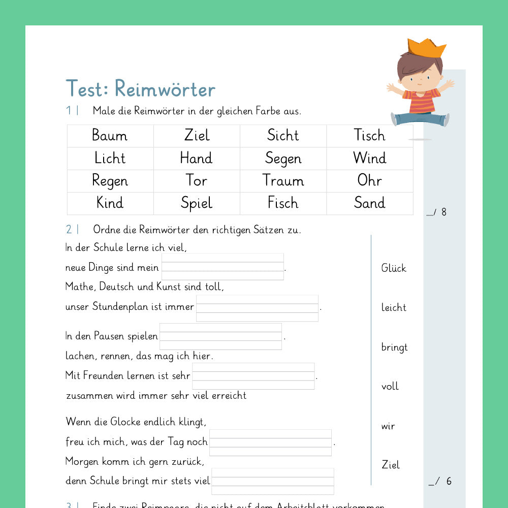 Königspaket: Reime / Reimwörter (Deutsch, 2. Klasse) - inklusive Test