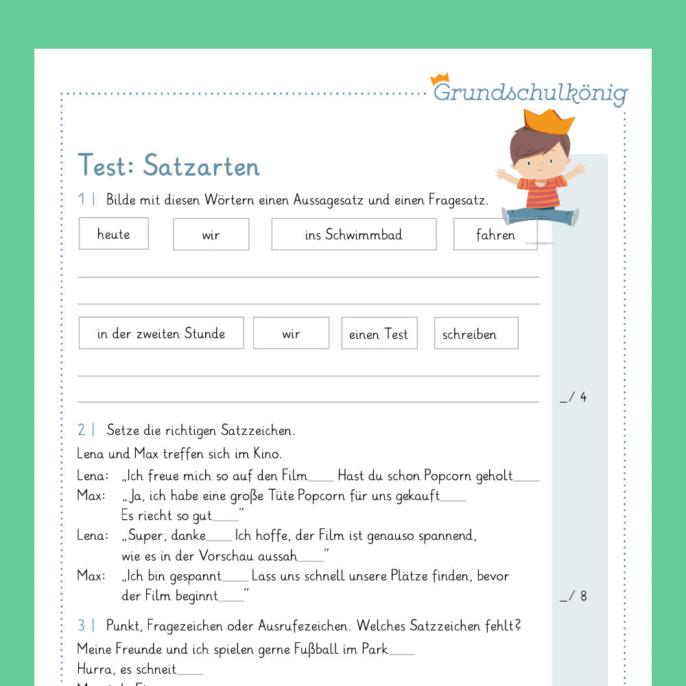 Königspaket: Satzarten (Deutsch, 2. Klasse) - inklusive Test