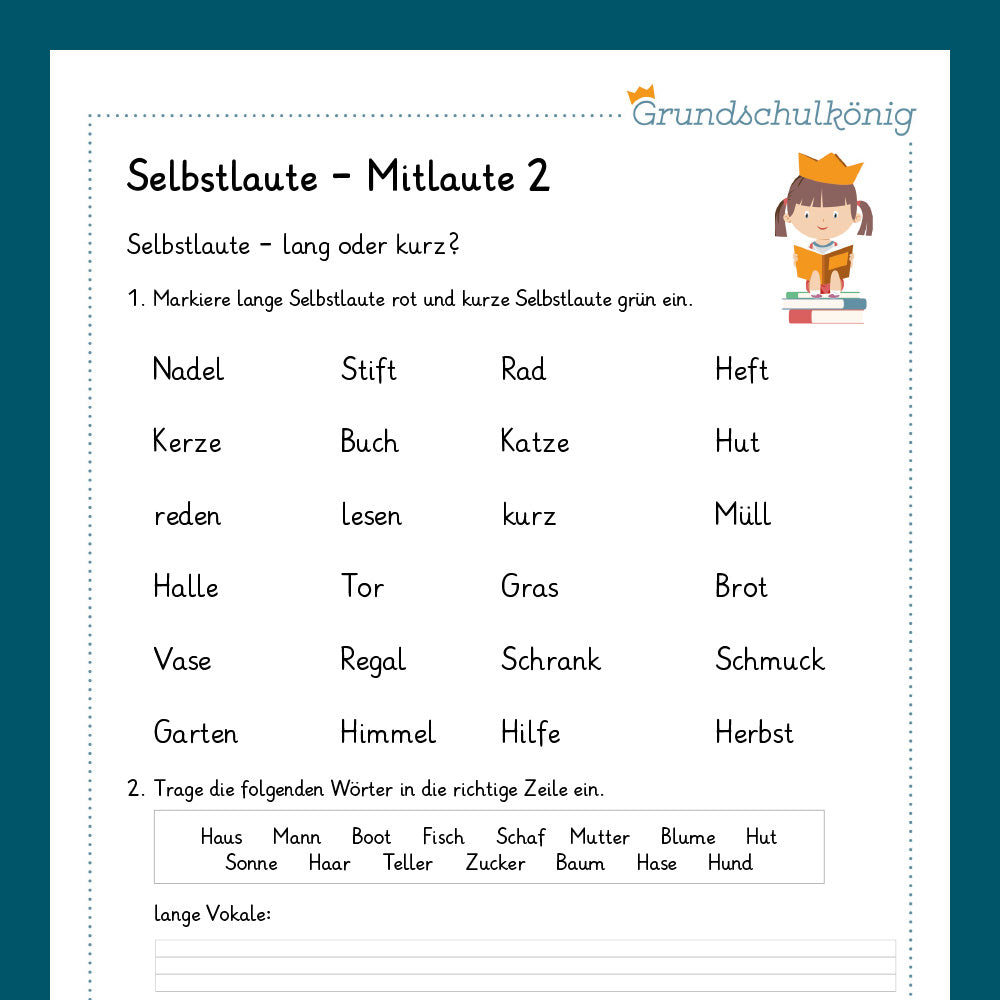 Königspaket: Selbstlaute / Mitlaute (Deutsch, 2. Klasse) - inklusive Test