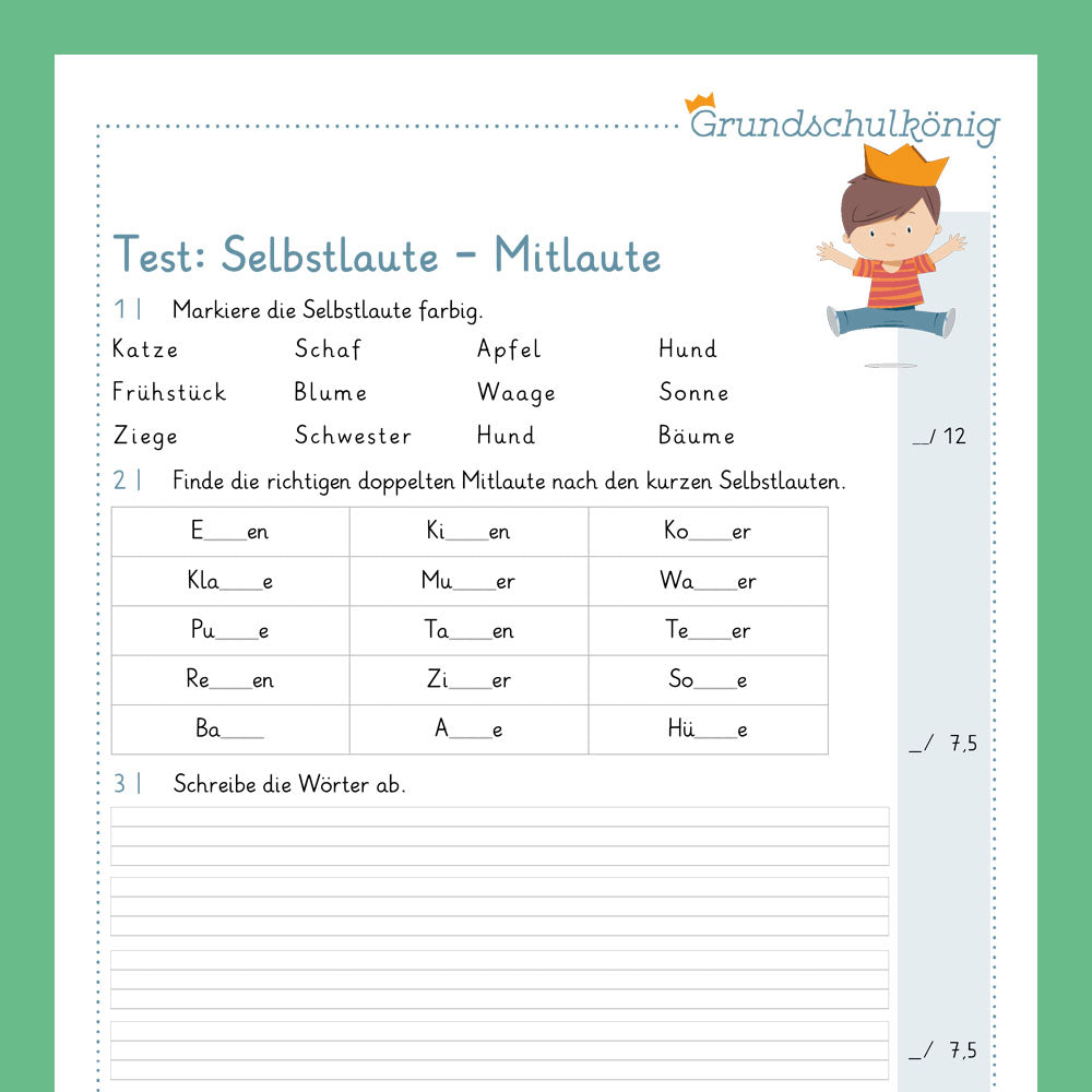 Königspaket: Selbstlaute / Mitlaute (Deutsch, 2. Klasse) - inklusive Test