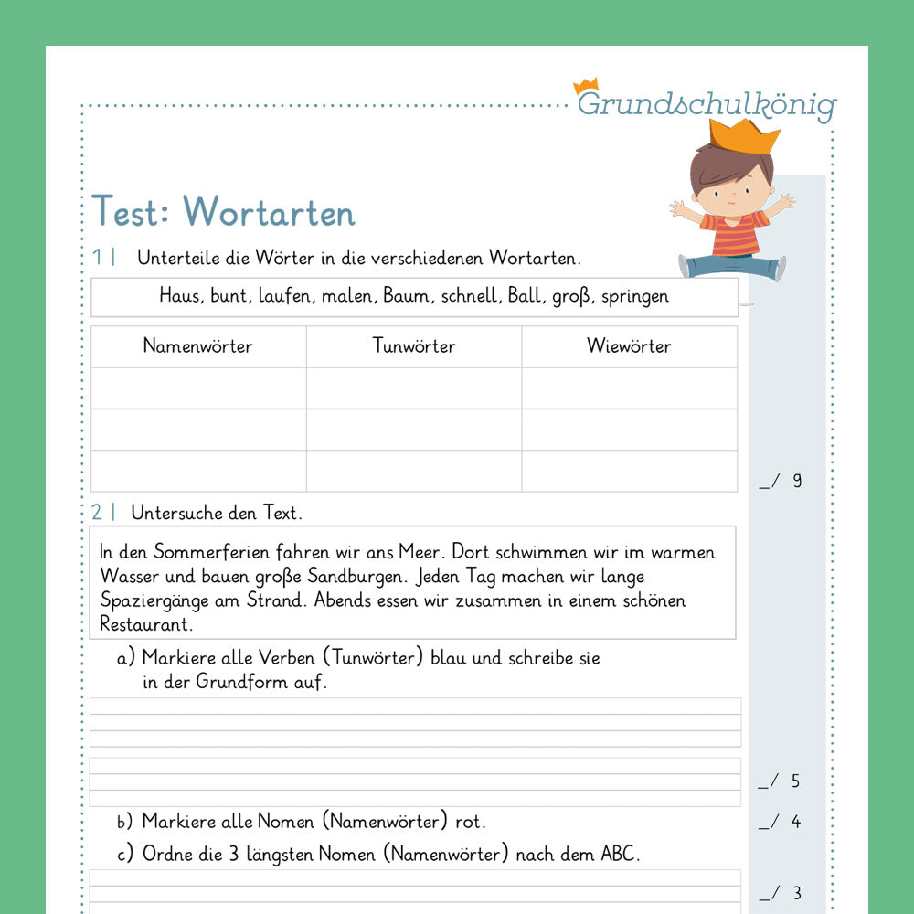 Königspaket: Wortarten - Sprache untersuchen (Deutsch, 2. Klasse) - inklusive Test