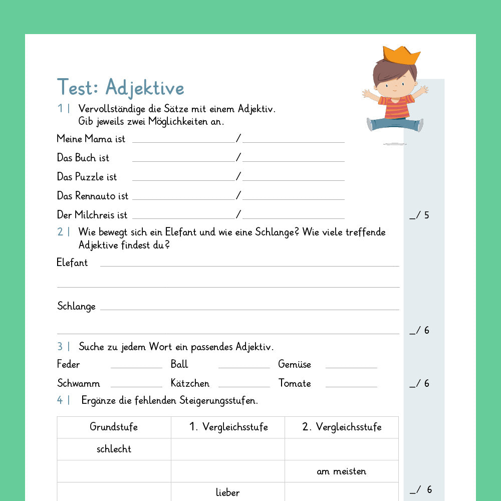 Königspaket: Adjektive (Deutsch, 3. Klasse) - inklusive Test