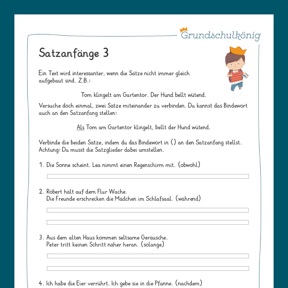 Königspaket: Satzanfänge (Deutsch, 3. Klasse)