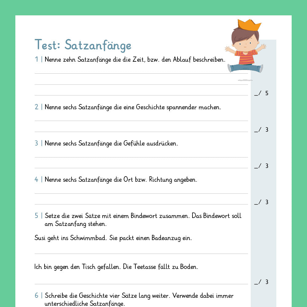 Königspaket: Satzanfänge (Deutsch, 3. Klasse)