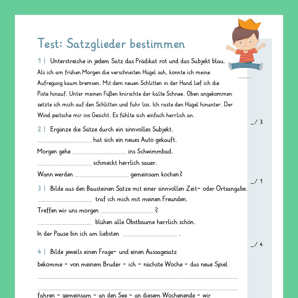 Königspaket: Satzglieder bestimmen (Deutsch, 3. Klasse) - inklusive Test