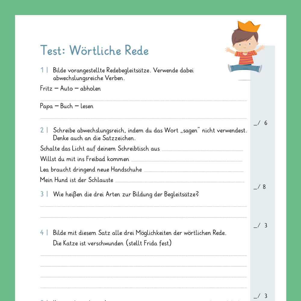 Königspaket: Wörtliche Rede / Redebegleitsatz (Deutsch, 3. Klasse) - inklusive Test