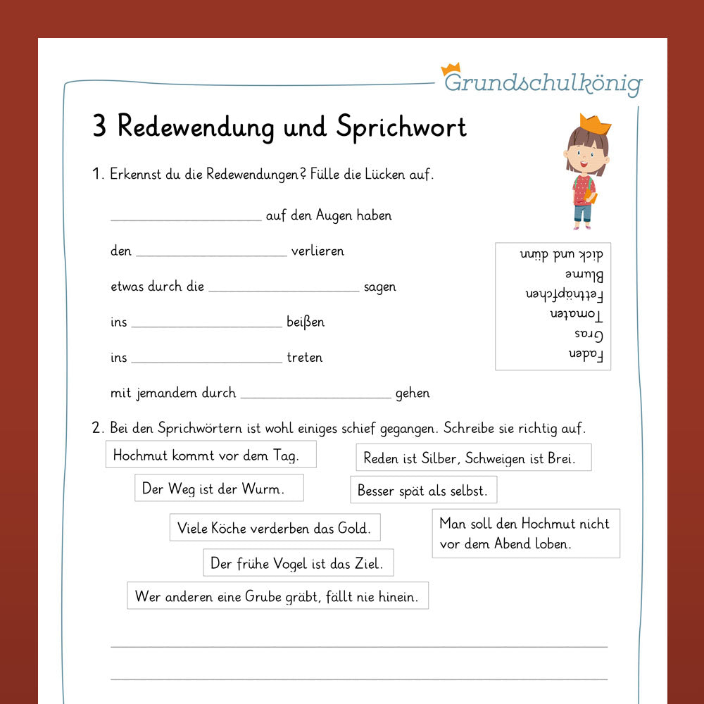 Deutsch, 4. Klasse: Wiederholung des Jahresstoffs 3