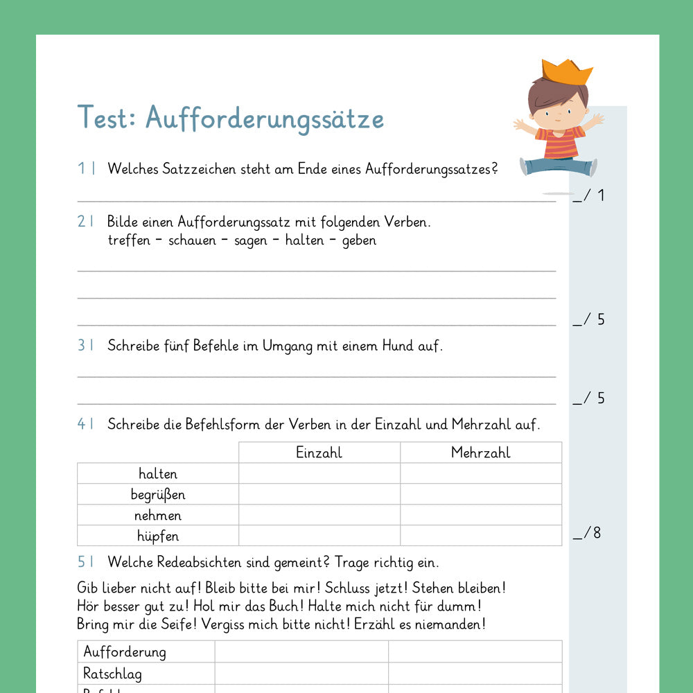 Königspaket: Aufforderungssätze / Imperativ (Deutsch, 4. Klasse) - inklusive Test