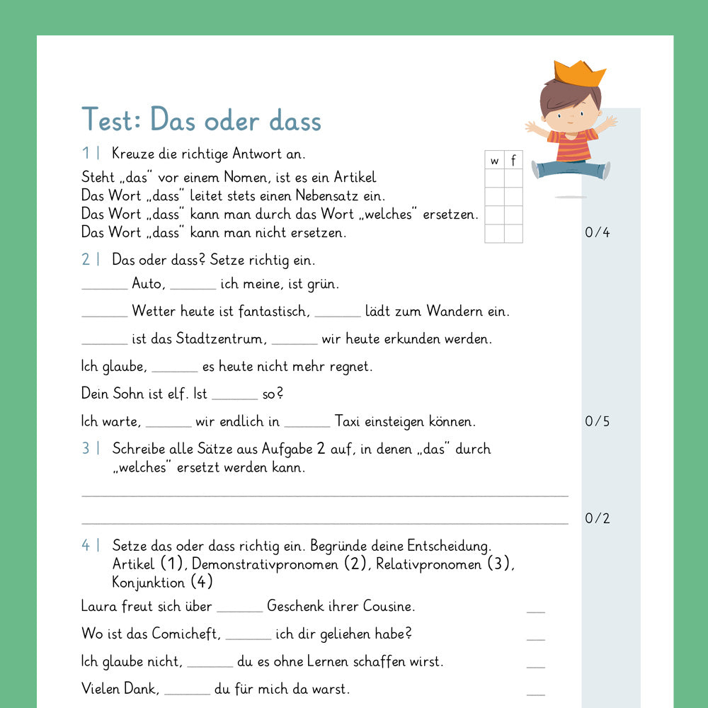 Königspaket: Das oder dass? (Deutsch, 4. Klasse) - inklusive Test