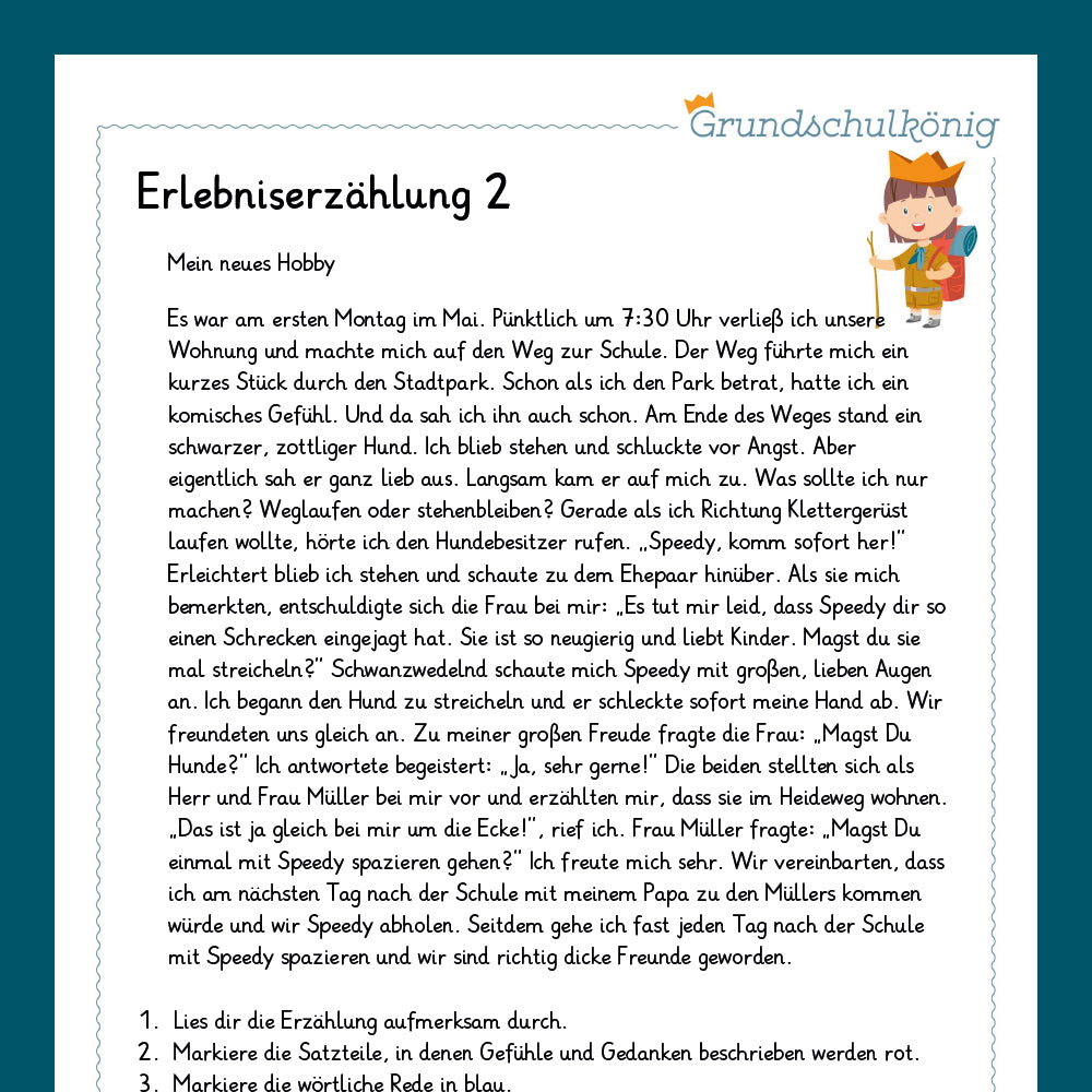 Königspaket: Erlebniserzählung (Deutsch, 4. Klasse) - inklusive Test und Checkliste!