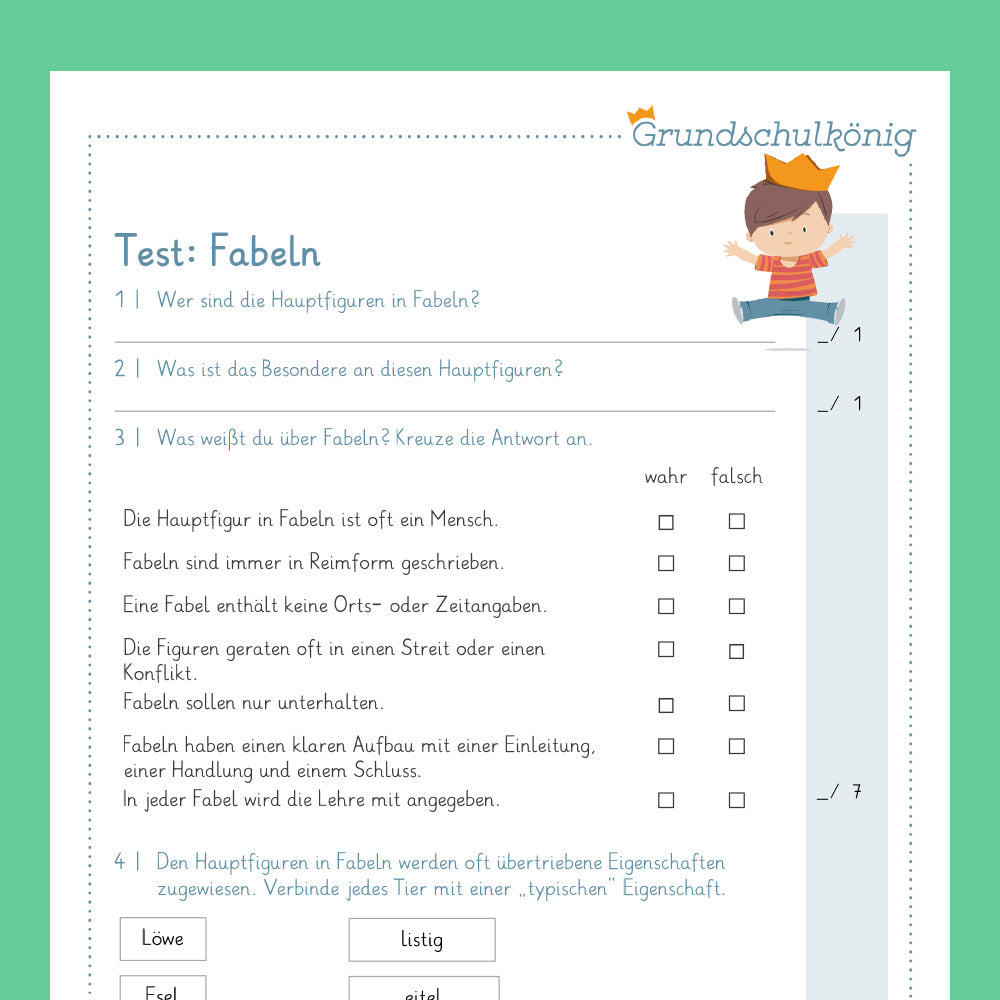 Königspaket: Fabeln (Deutsch, 3. & 4. Klasse) - inklusive Test