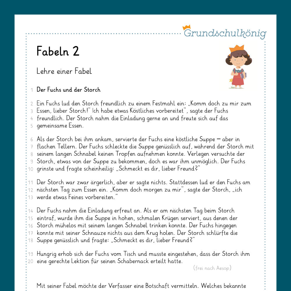 Königspaket: Fabeln (Deutsch, 3. & 4. Klasse) - inklusive Test