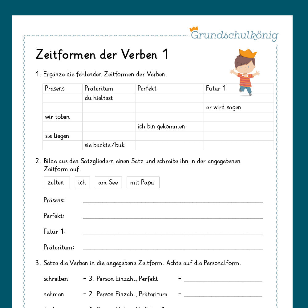 Königspaket: Gemischte Übungen zu den Zeitformen der Verben (Deutsch, 4. Klasse) - inklusive Test!