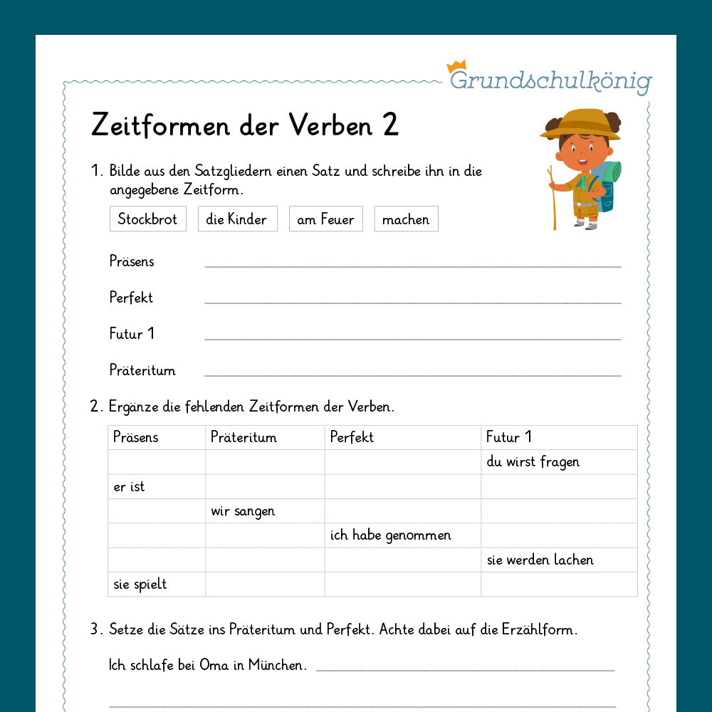 Königspaket: Gemischte Übungen zu den Zeitformen der Verben (Deutsch, 4. Klasse) - inklusive Test!