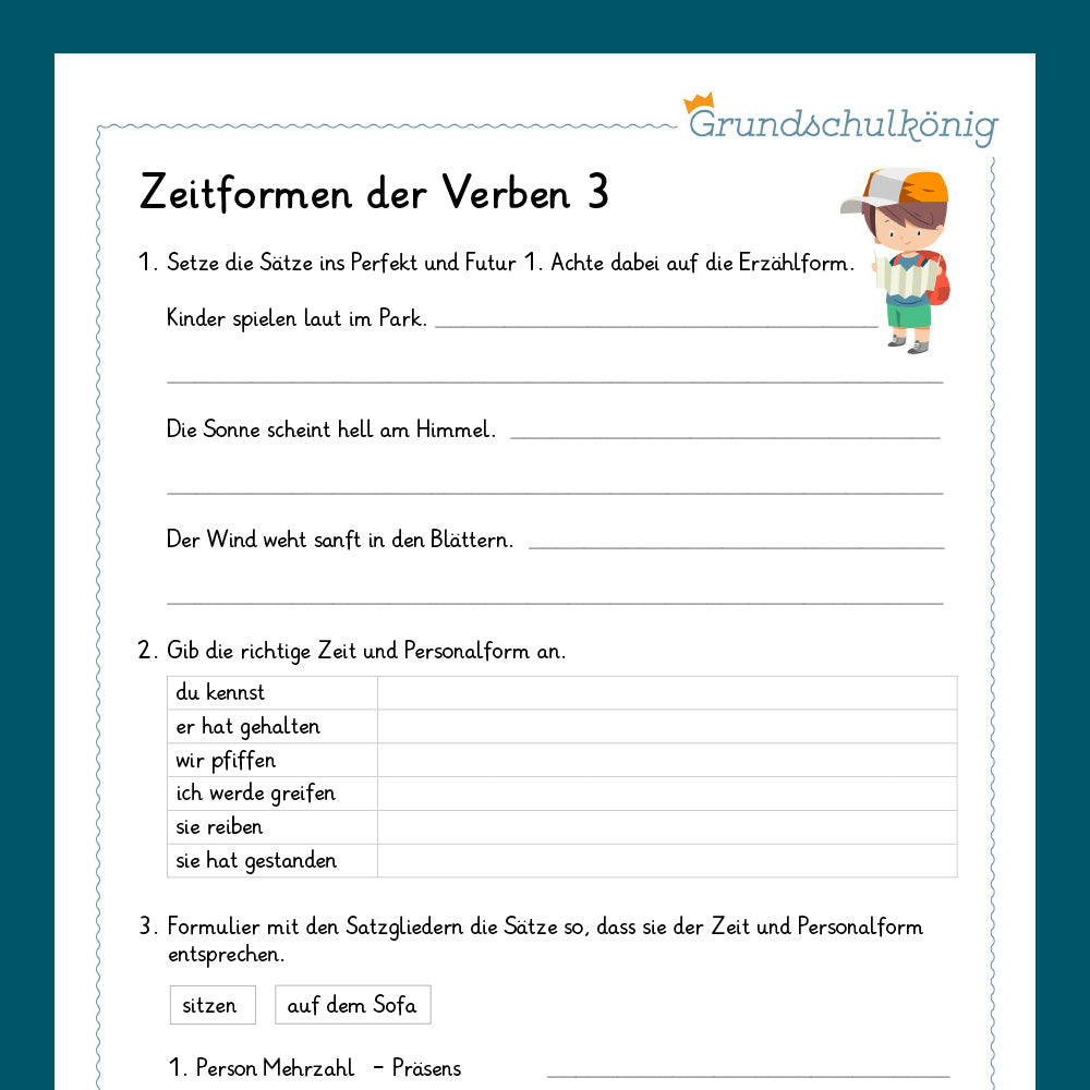 Königspaket: Gemischte Übungen zu den Zeitformen der Verben (Deutsch, 4. Klasse) - inklusive Test!