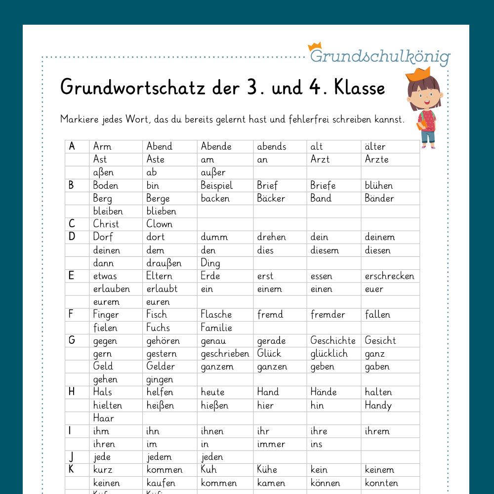 Königspaket: Grundwortschatz (Deutsch, 3. & 4. Klasse)