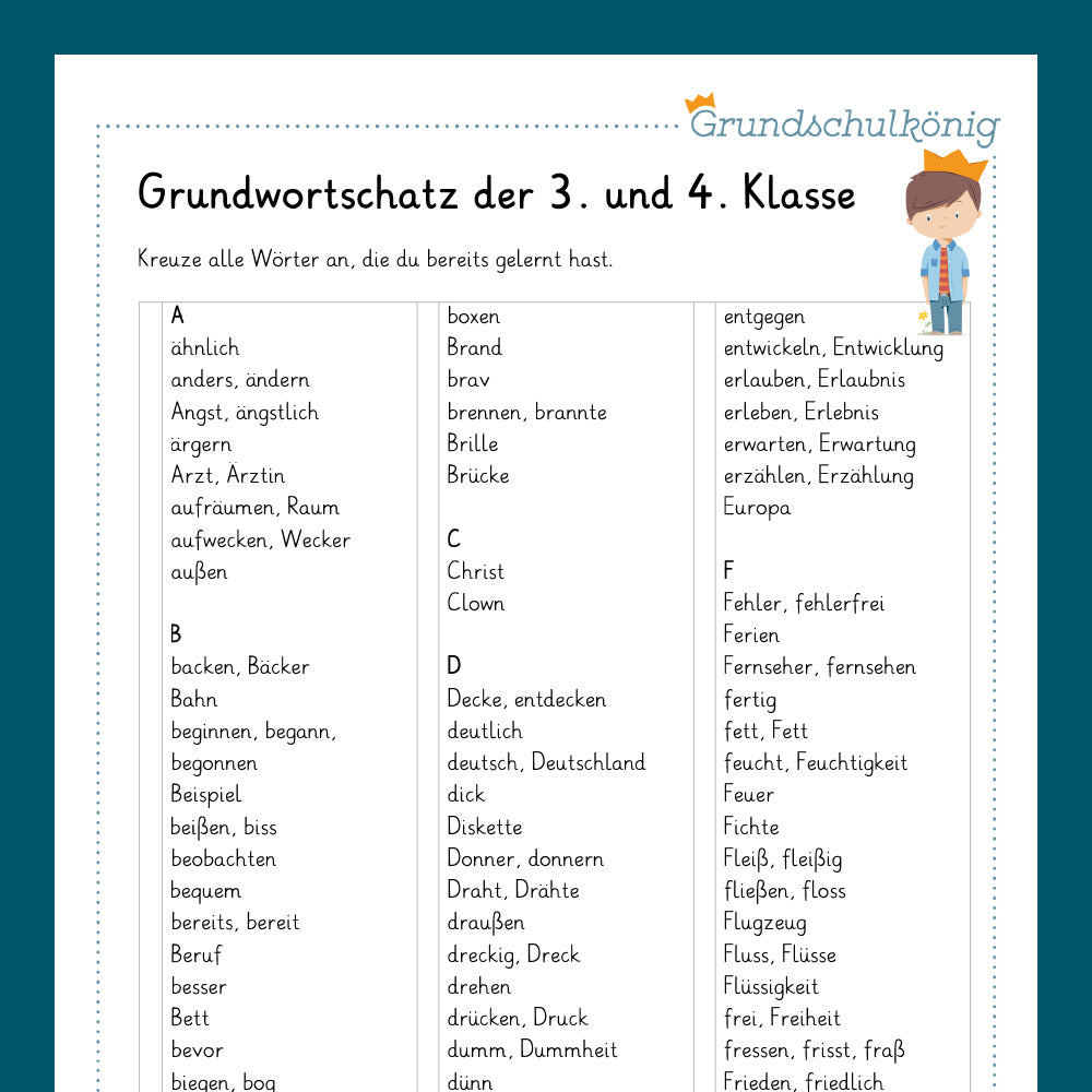 Königspaket: Grundwortschatz (Deutsch, 3. & 4. Klasse)