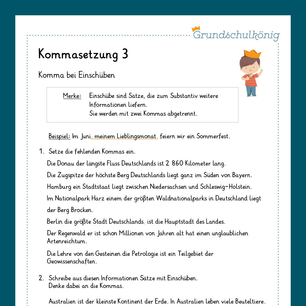 Königspaket: Kommasetzung (Deutsch, 4. Klasse) - inklusive Test!