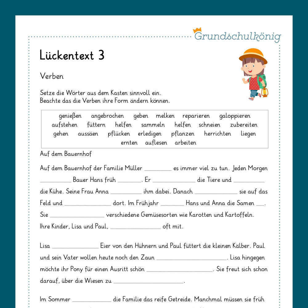 Königspaket: Lückentexte (Deutsch, 4. Klasse)