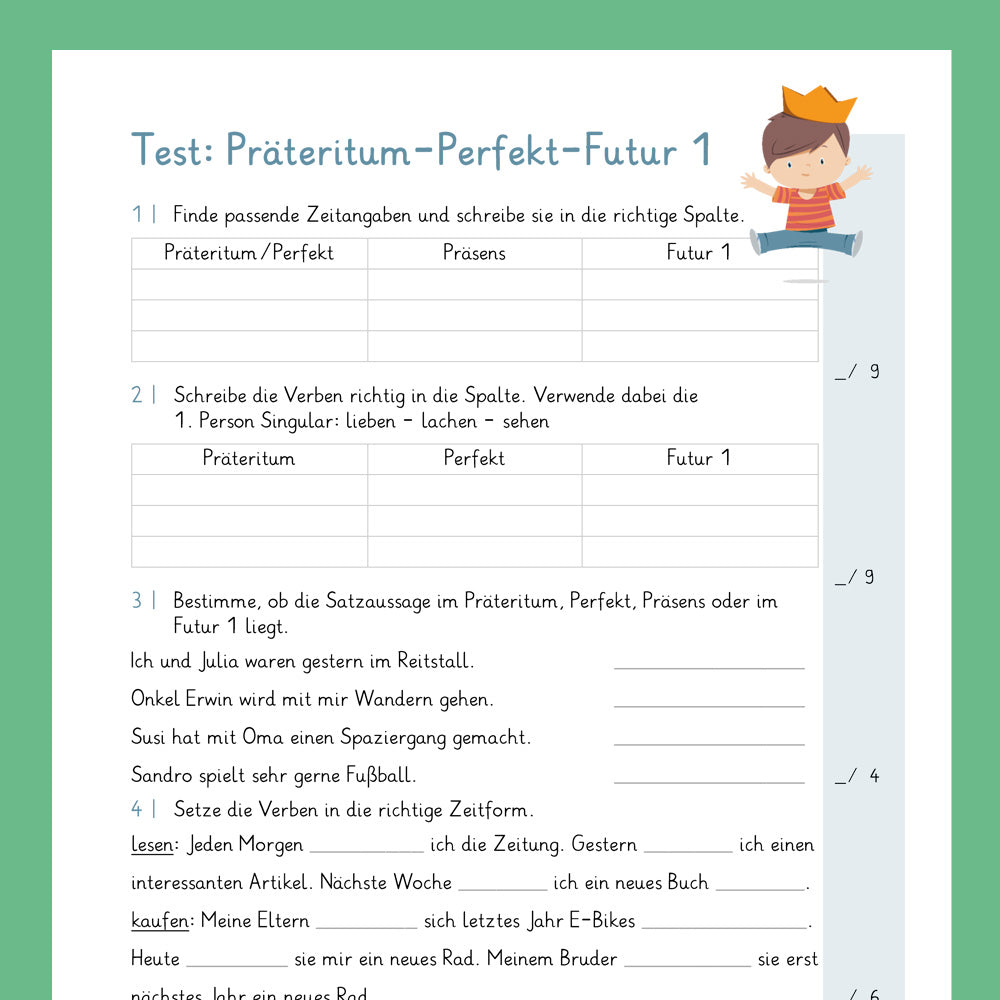 Königspaket: Präteritum, Perfekt & Futur 1 (Deutsch, 4. Klasse) - inklusive Test