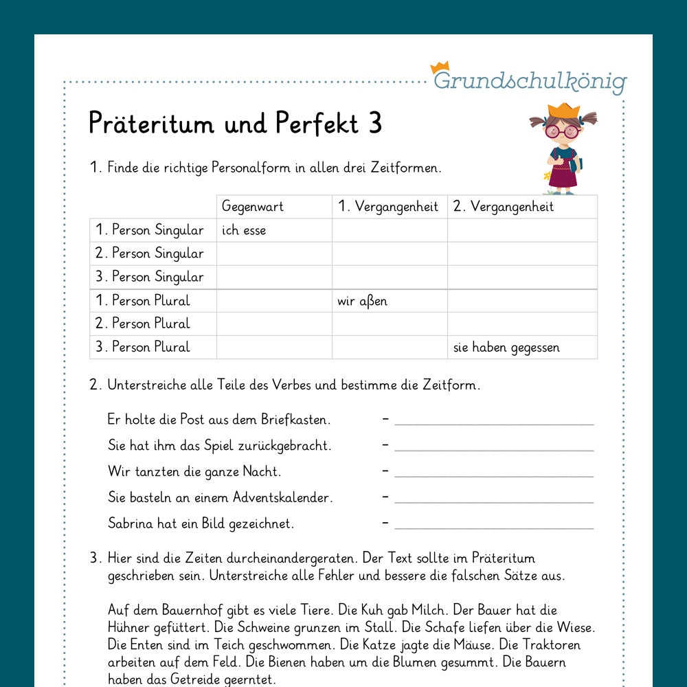 King's Package: Preterite & Perfect (German, 4th grade) - including test
