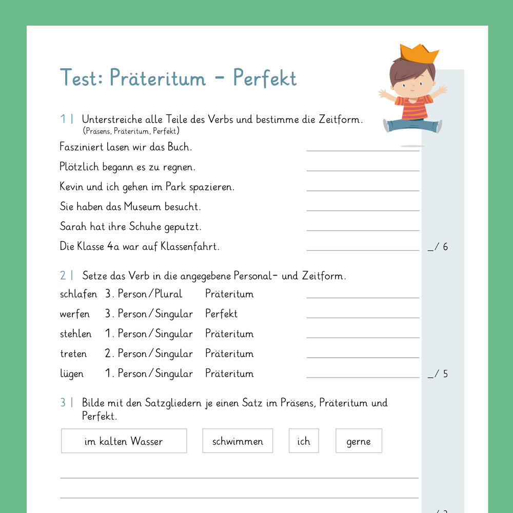 Königspaket: Präteritum & Perfekt (Deutsch, 4. Klasse) - inklusive Test