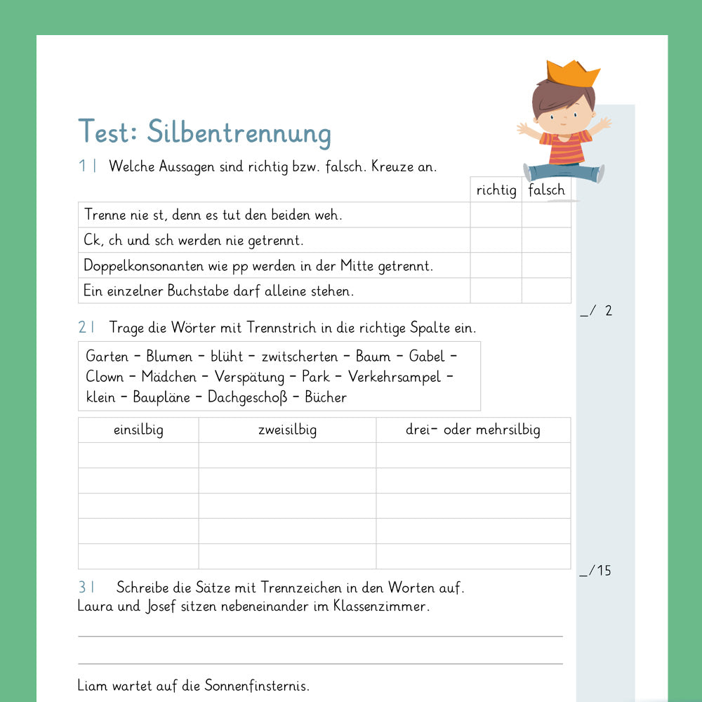 Königspaket: Silbentrennung (Deutsch, 4. Klasse) - inklusive Test