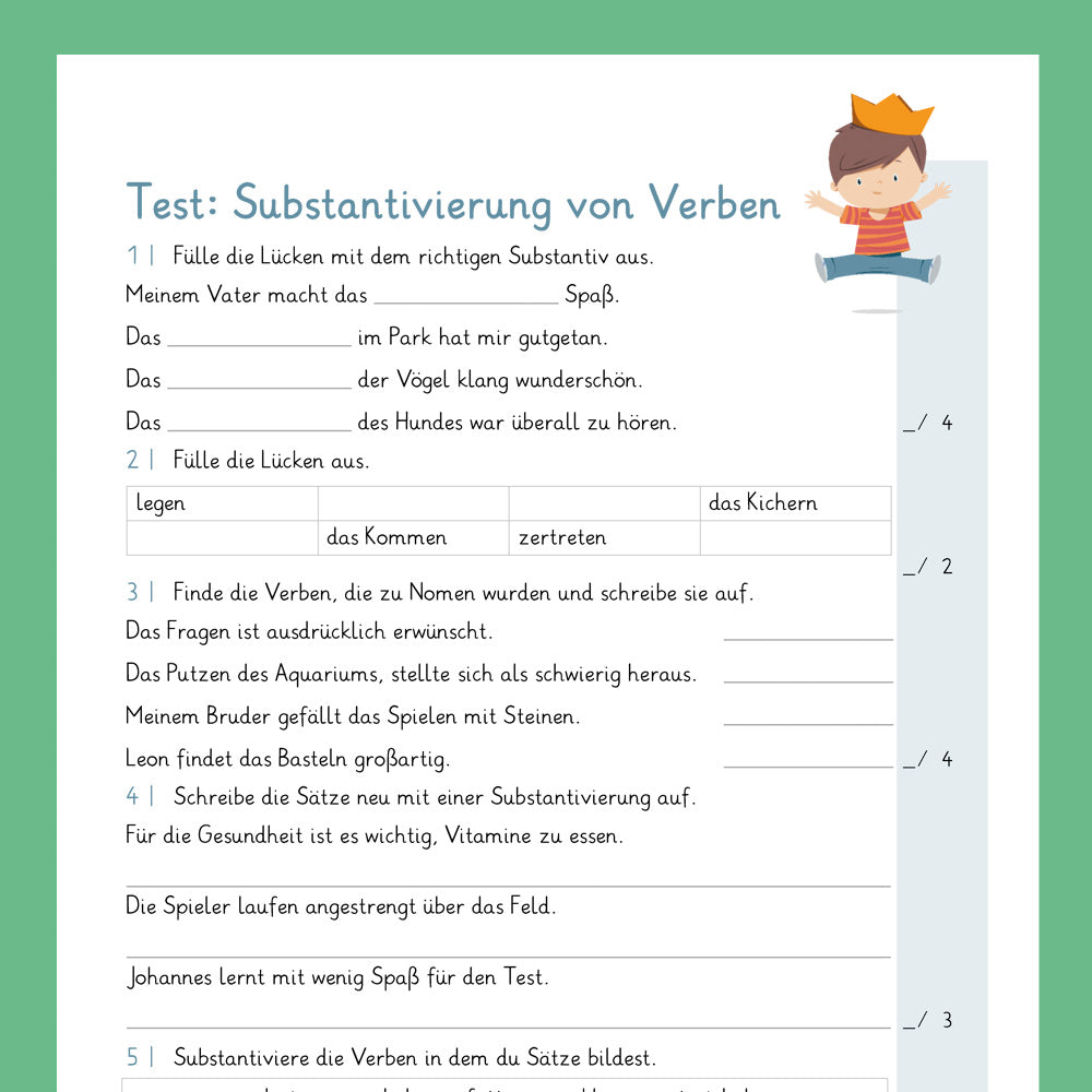 Königspaket: Substantivierung von Verben (Deutsch, 4. Klasse) - inklusive Test