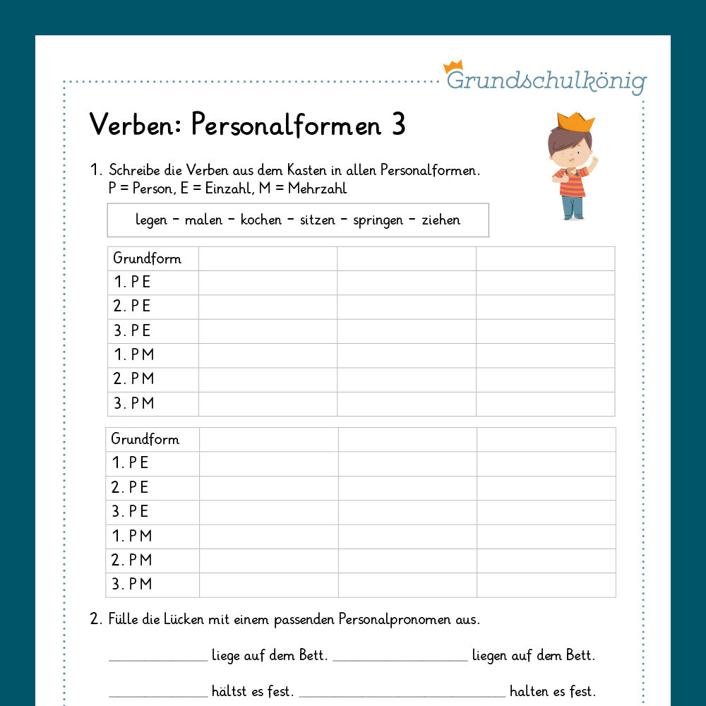 Königspaket: Personalformen der Verben (Deutsch, 4. Klasse) - inklusive Test!