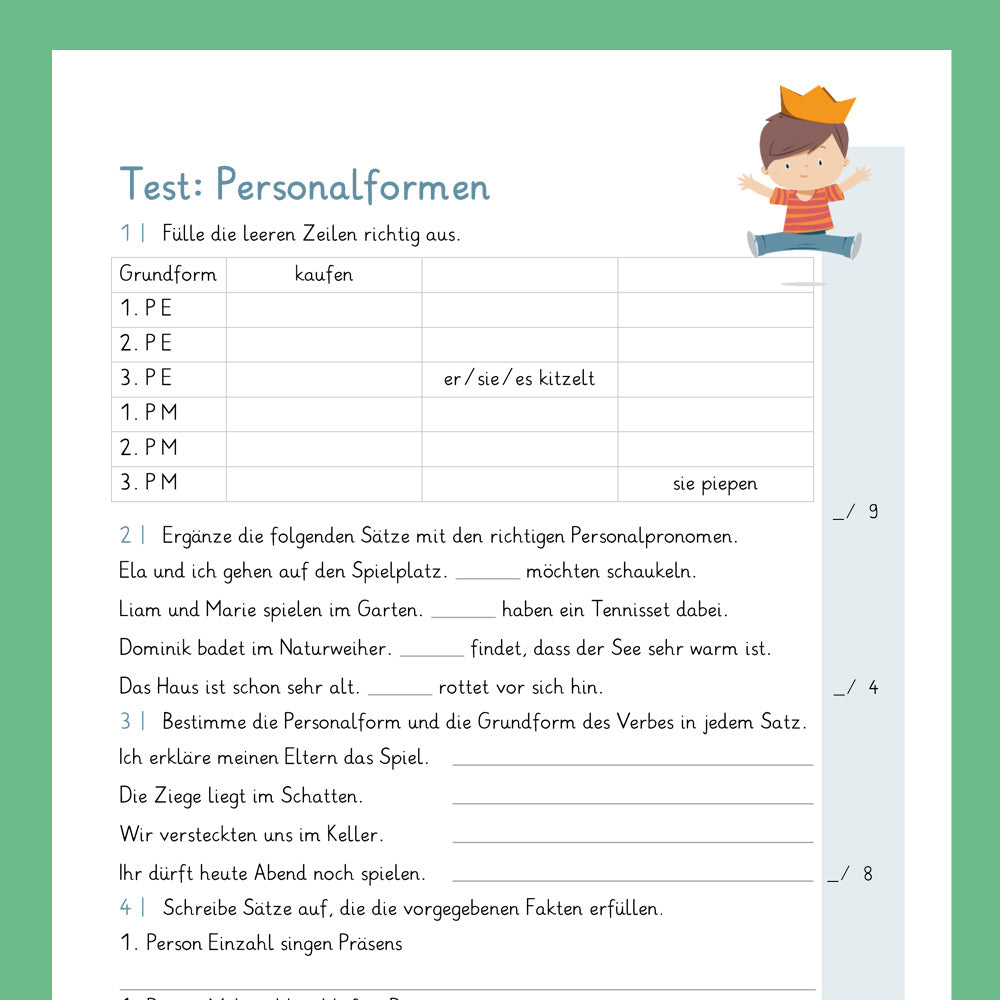Königspaket: Personalformen der Verben (Deutsch, 4. Klasse) - inklusive Test