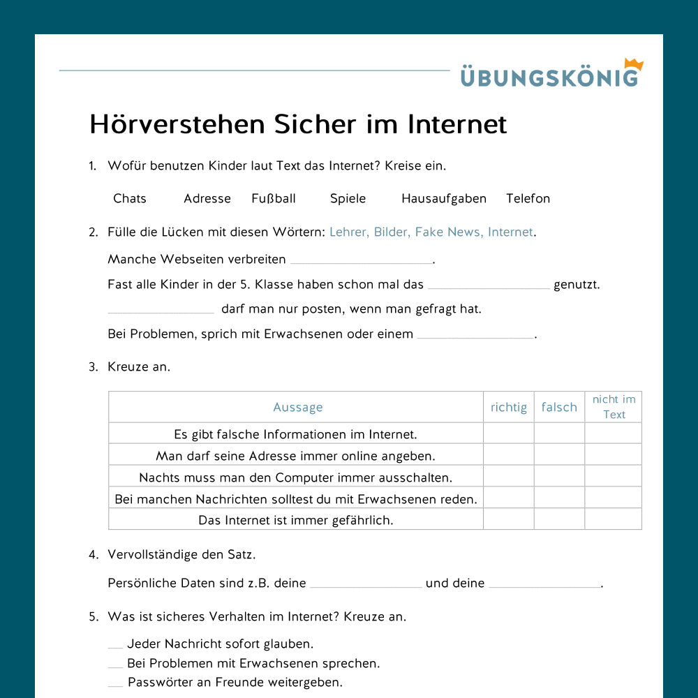 Königspaket: Hörverstehen (Deutsch, 5. Klasse)