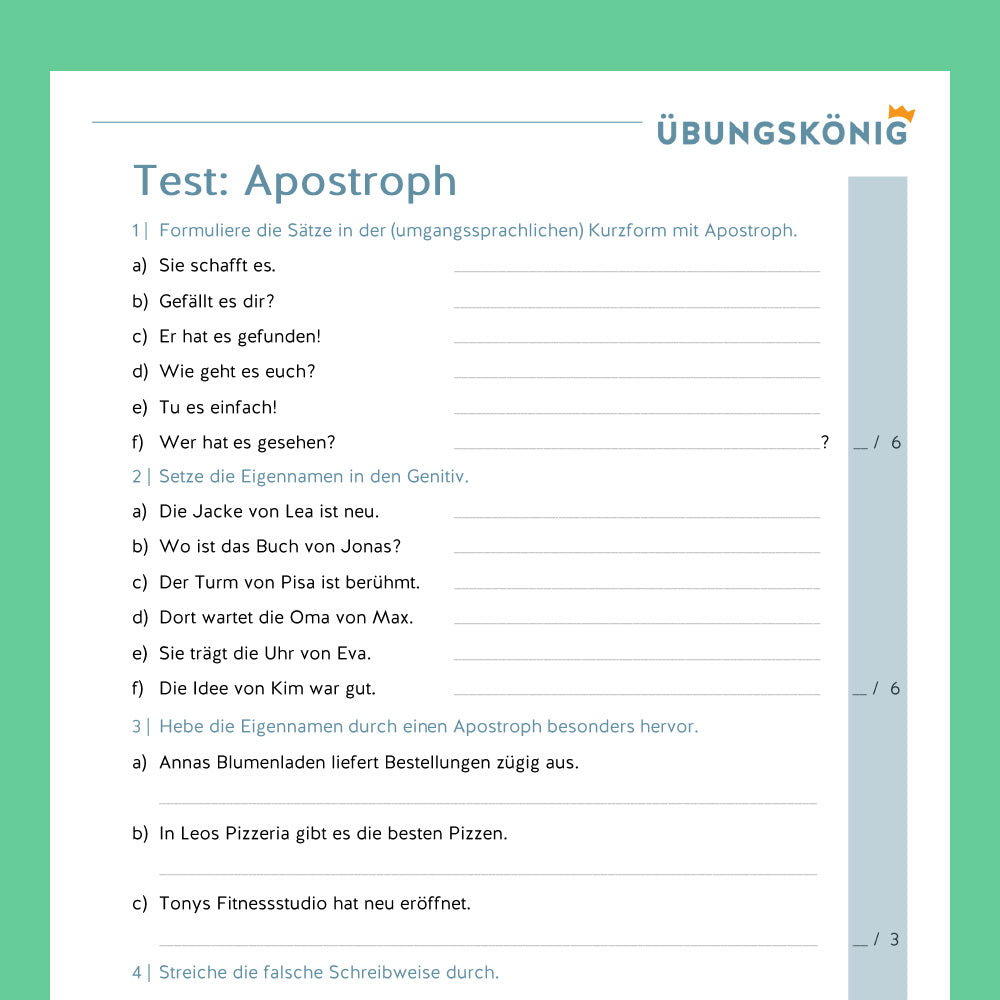 Königspaket: Apostroph (Deutsch, Rechtschreibung) - inklusive Test