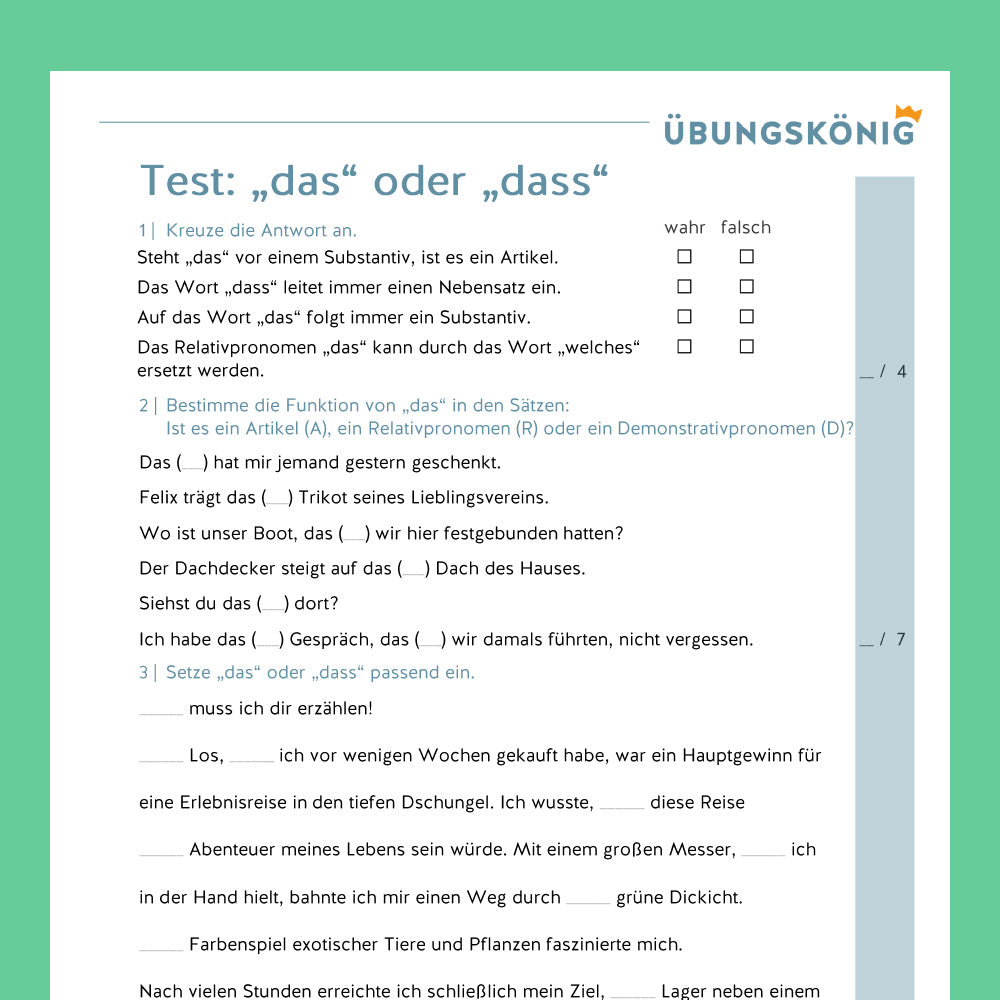 Königspaket: Das oder dass? (Deutsch, Rechtschreibung) - inklusive Test