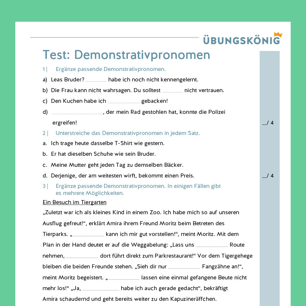 Königspaket: Demonstrativpronomen (Deutsch, Wortarten) - inklusive Test