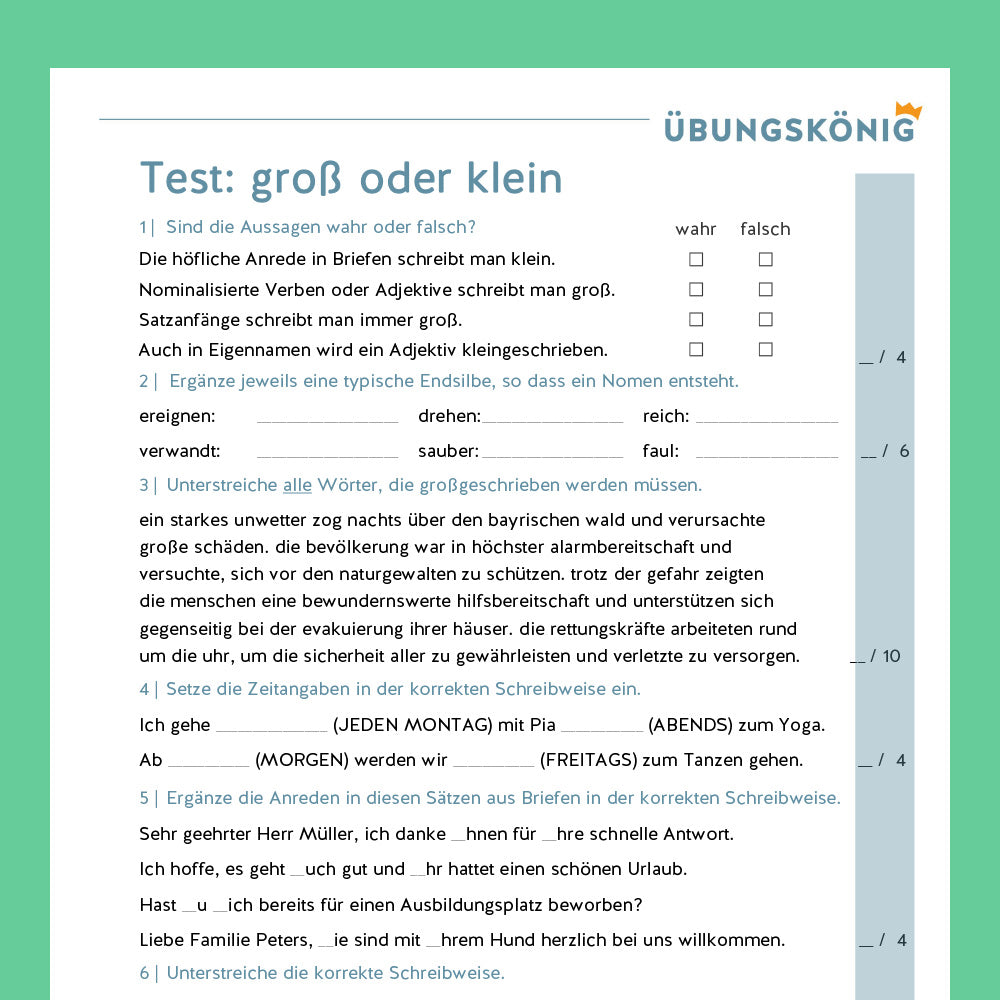 Königspaket: Groß- und Kleinschreibung (Deutsch, Rechtschreibung) - inklusive Test