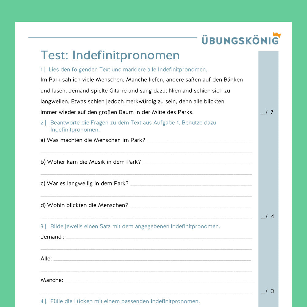Königspaket: Indefinitpronomen (Deutsch, Wortarten) - inklusive Test