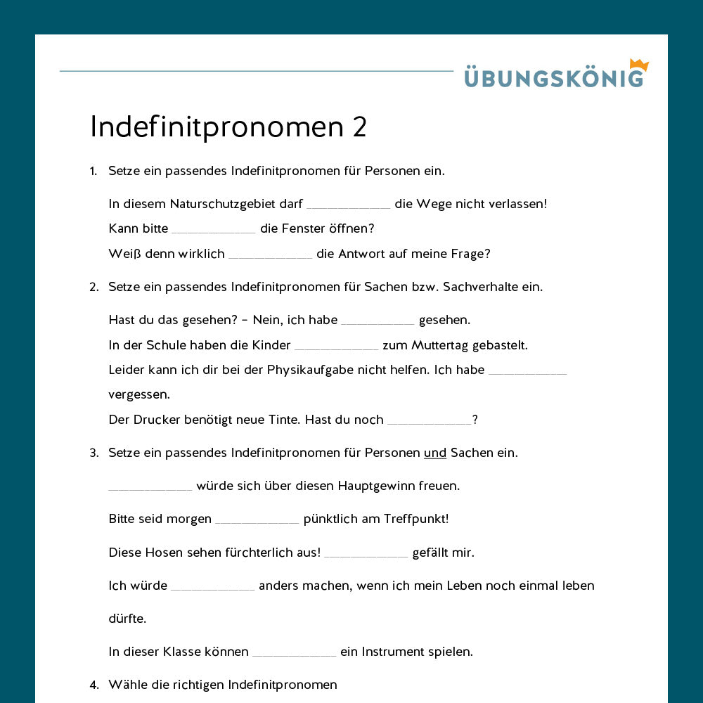 Königspaket: Indefinitpronomen (Deutsch, Wortarten) - inklusive Test