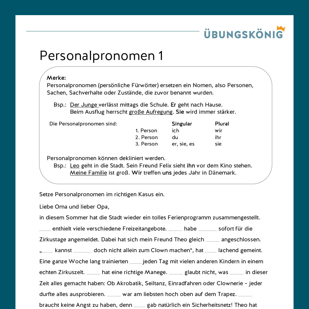 Königspaket: Personalpronomen (Deutsch, Wortarten) - inklusive Test