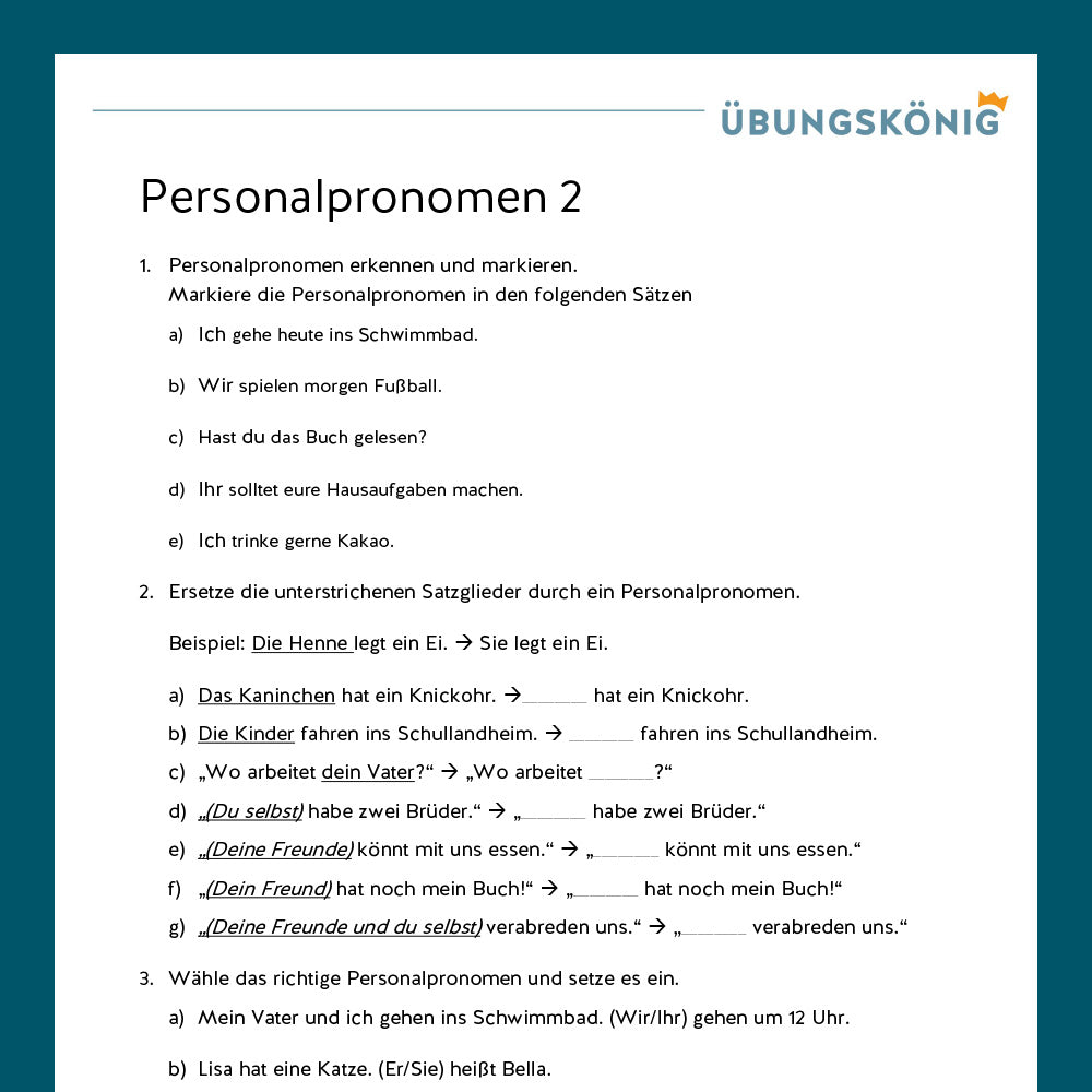 Königspaket: Personalpronomen (Deutsch, Wortarten) - inklusive Test