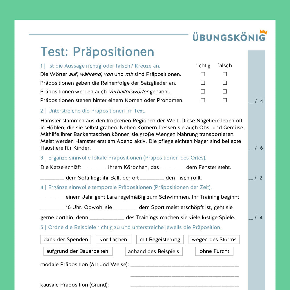 Königspaket: Präpositionen (Deutsch, Wortarten) - inklusive Test