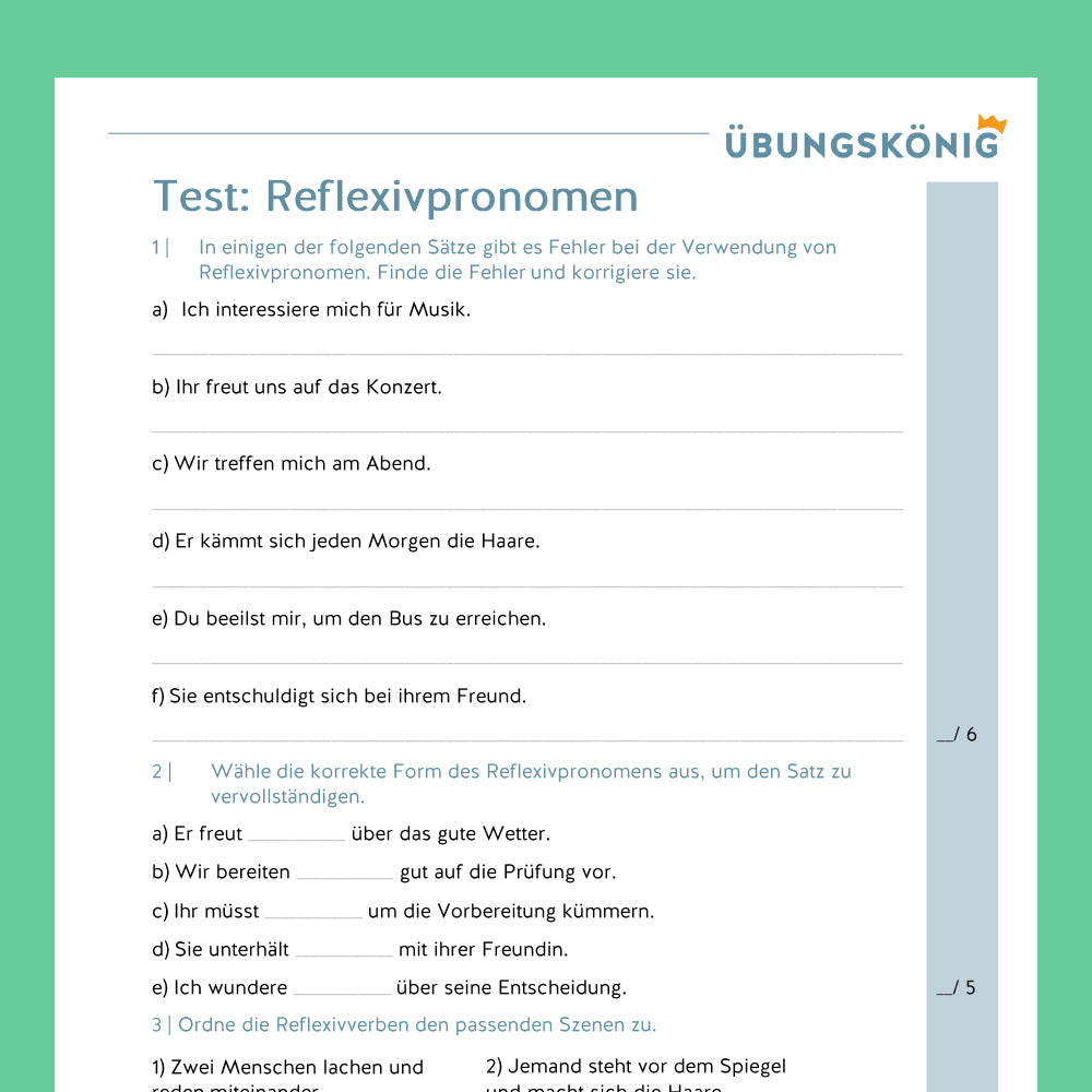 Königspaket: Reflexivpronomen (Deutsch, Wortarten) - inklusive Test