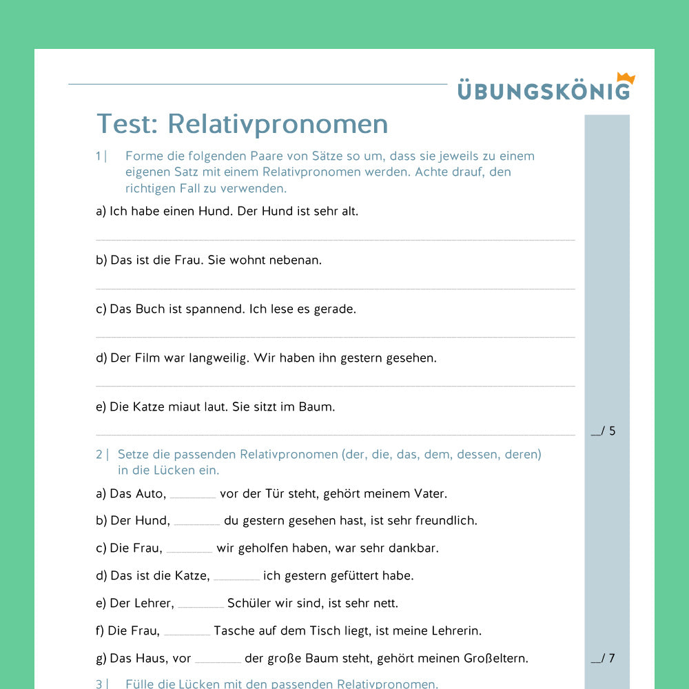 Königspaket: Relativpronomen (Deutsch, Wortarten) - inklusive Test